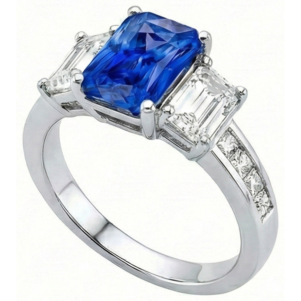 Princess & Smaragd Natürlicher Diamant ( nicht im Labor gezüchtet ) Radiant Saphir Ring 4 Karat Kanalset
