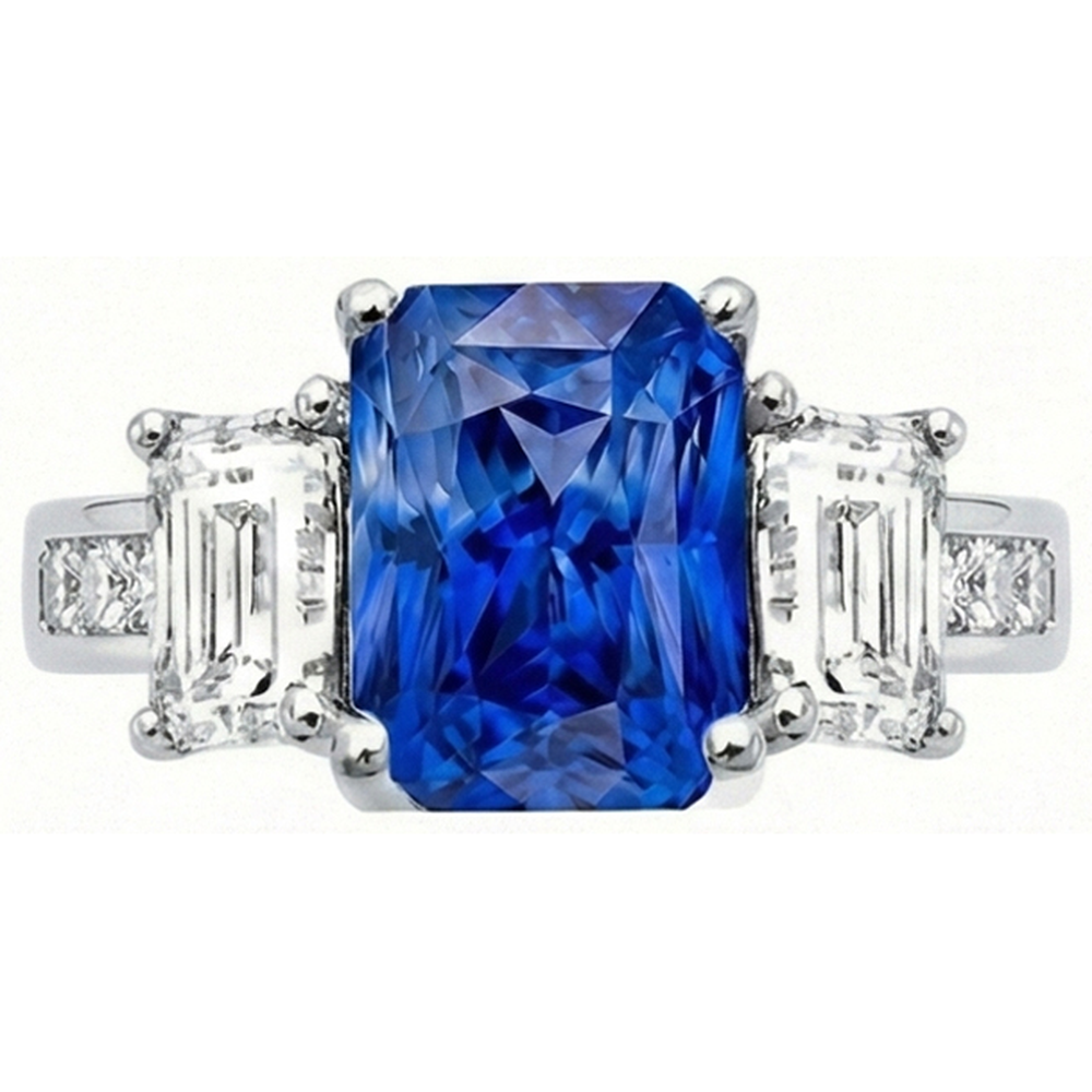 Princess & Smaragd Natürlicher Diamant ( nicht im Labor gezüchtet ) Radiant Saphir Ring 4 Karat Kanalset