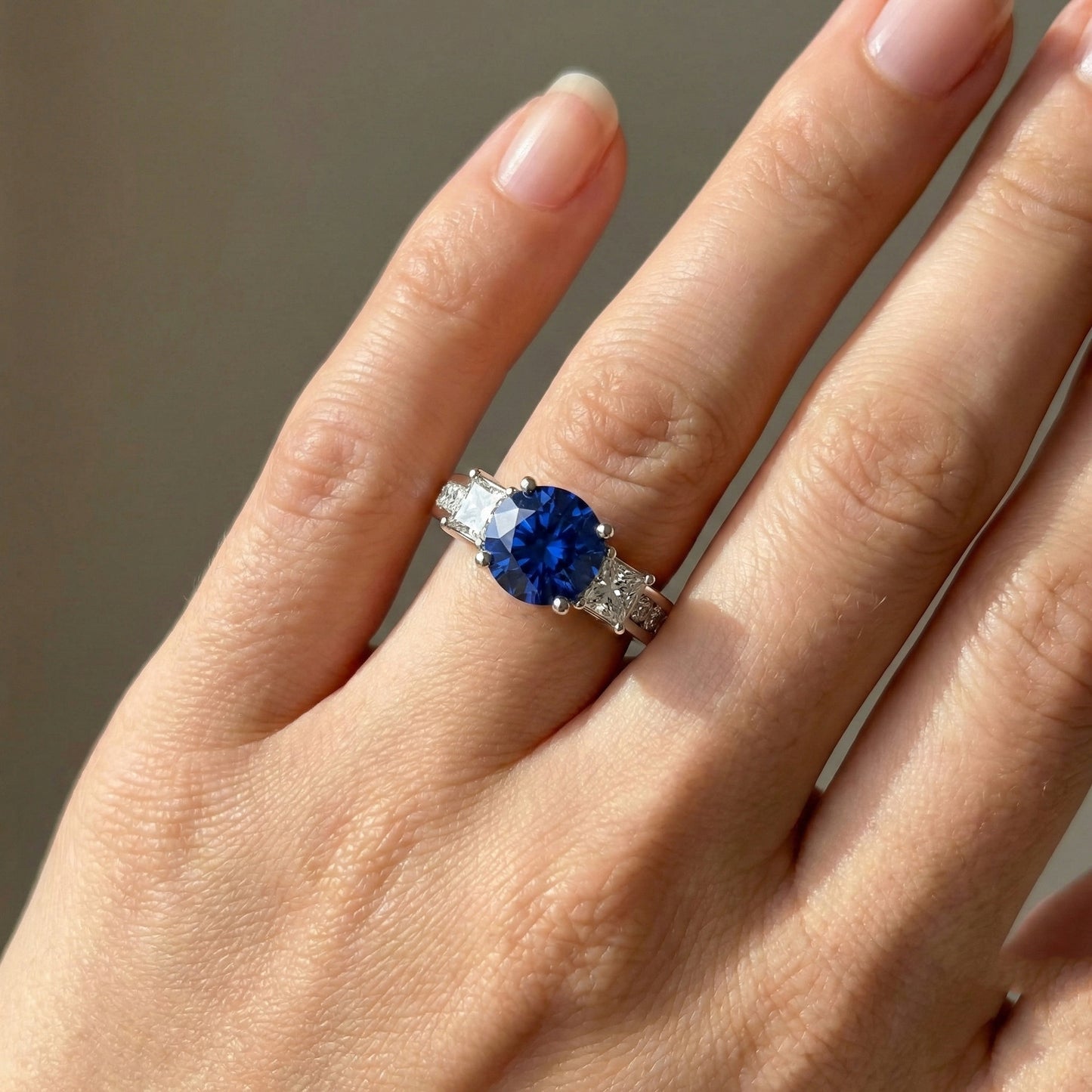 Princess Aus der Erde Abgebauter Natürlicher Diamant 3 Stone Style Ceylon Saphir Ring 3,50 Karat Gold