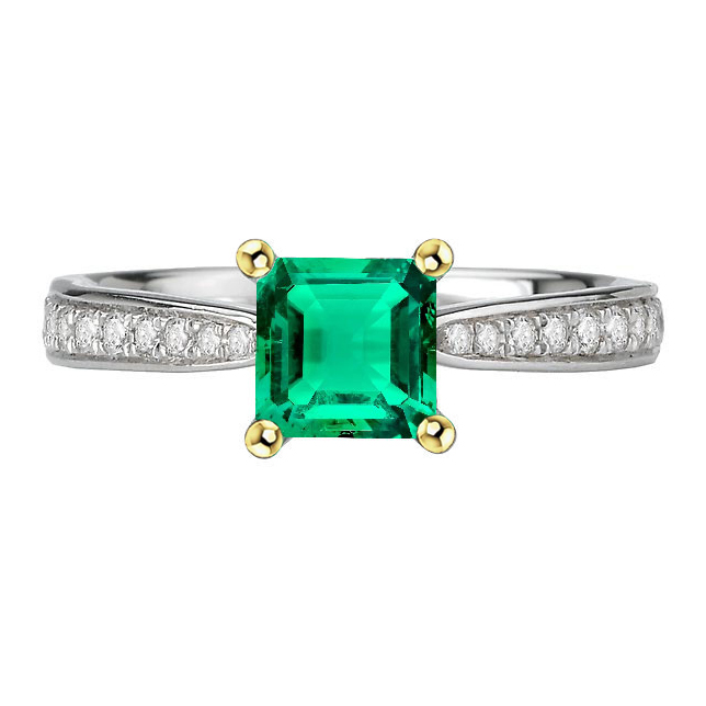 Natürlicher Smaragd Schmuckstein-Ring 3 Karat Zweifarbiges 14K Gold – Hauptansicht
