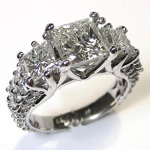 Prinzessin And Runden Echt Diamant 3 Steinstil Verlobungsring 3.50 Karat