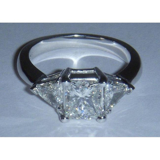 Prinzessin And Trilliant Cut 1.61 Karat Drei-Stein-Echt Diamant-Ring Neu