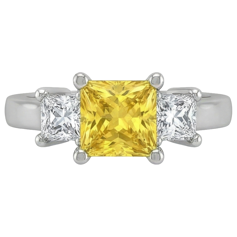 Prinzessin Aus der Erde Abgebauter Natürlicher Diamant Gelber Saphir Ring 5 Karat 3 Steine Weißgold 14K