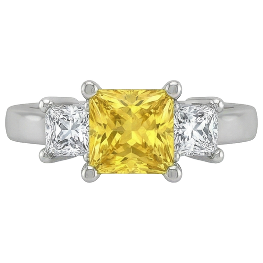 Prinzessin Aus der Erde Abgebauter Natürlicher Diamant Gelber Saphir Ring 5 Karat 3 Steine Weißgold 14K