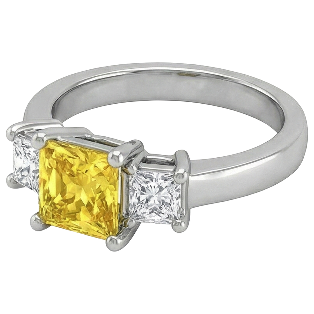 Prinzessin Aus der Erde Abgebauter Natürlicher Diamant Gelber Saphir Ring 5 Karat 3 Steine Weißgold 14K
