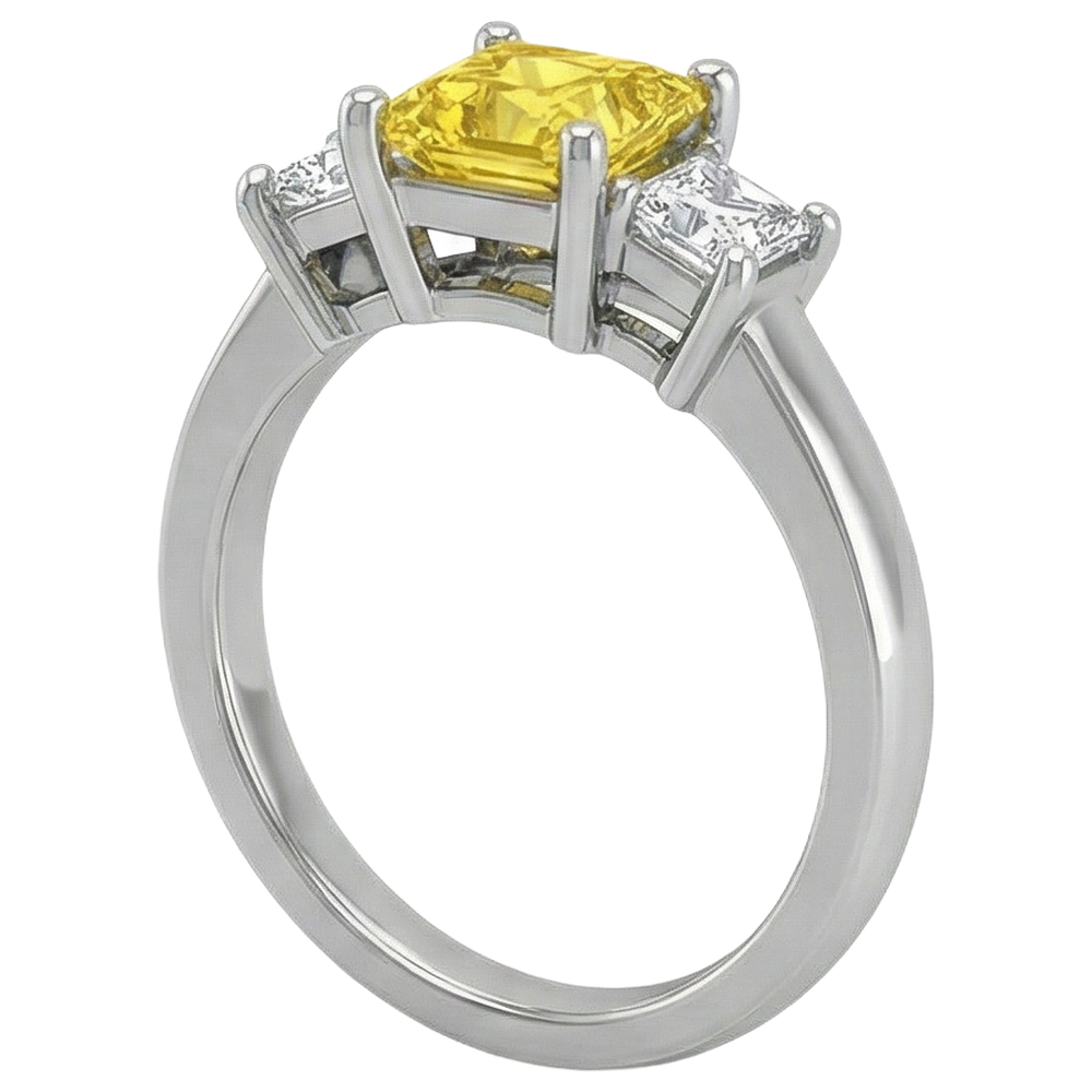 Prinzessin Aus der Erde Abgebauter Natürlicher Diamant Gelber Saphir Ring 5 Karat 3 Steine Weißgold 14K