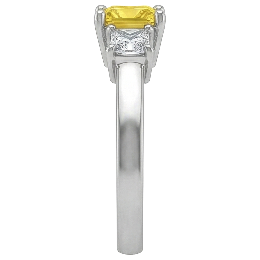 Prinzessin Aus der Erde Abgebauter Natürlicher Diamant Gelber Saphir Ring 5 Karat 3 Steine Weißgold 14K