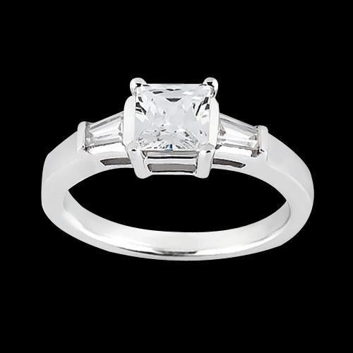 Prinzessin & Baguette 1,20 Karat Echt Diamant-Drei-Steine-Ring Weißgold 14K