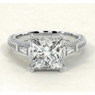 Prinzessin Baguette Echt Diamant Verlobung Ring 5,10 Karat Schmuck Neu