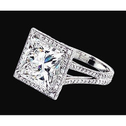 Prinzessin Center Echt Diamant Doppelreihiger Halo Ring 2.55 Karat Weißgold 14K