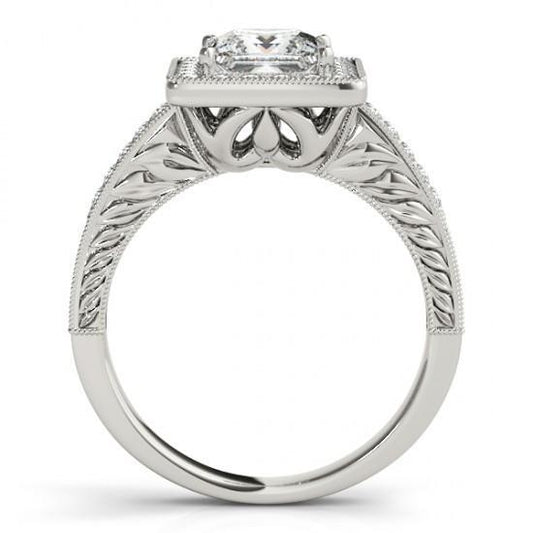 Prinzessin Halo Echt Diamantring mit Akzenten 1,50 ct. Weißgold 14K