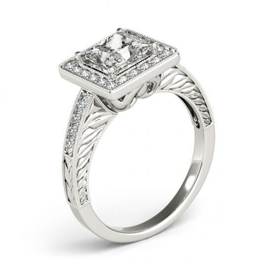 Prinzessin Halo Echt Diamantring mit Akzenten 1,50 ct. Weißgold 14K