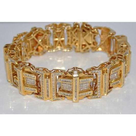 Prinzessin & Rund 9 Karat Natürliche Diamant Herren Armband Gelb Gold 14K