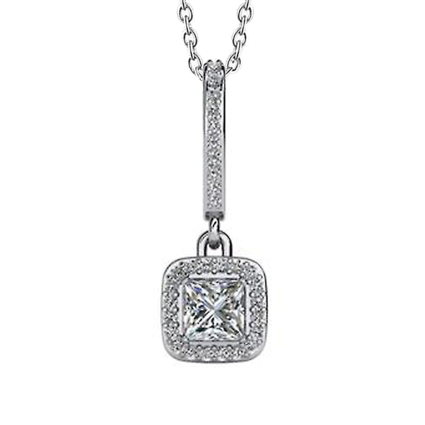Prinzessin & Runde Form 5 Karat Echt Diamanten Tropfen Anhänger Halskette WG 14K