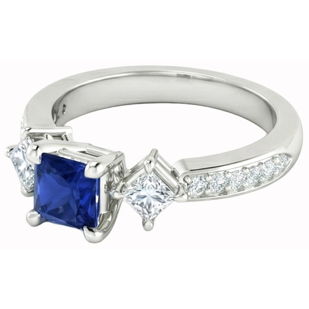 Prinzessin Runden Aus der Erde Abgebauter Natürlicher Diamant Ceylon Saphir Ring 2.50 Karat Weißgold 14K