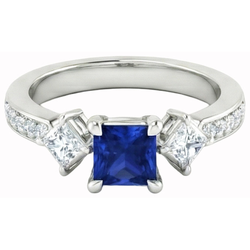 Prinzessin Runden Aus der Erde Abgebauter Natürlicher Diamant Ceylon Saphir Ring 2.50 Karat Weißgold 14K