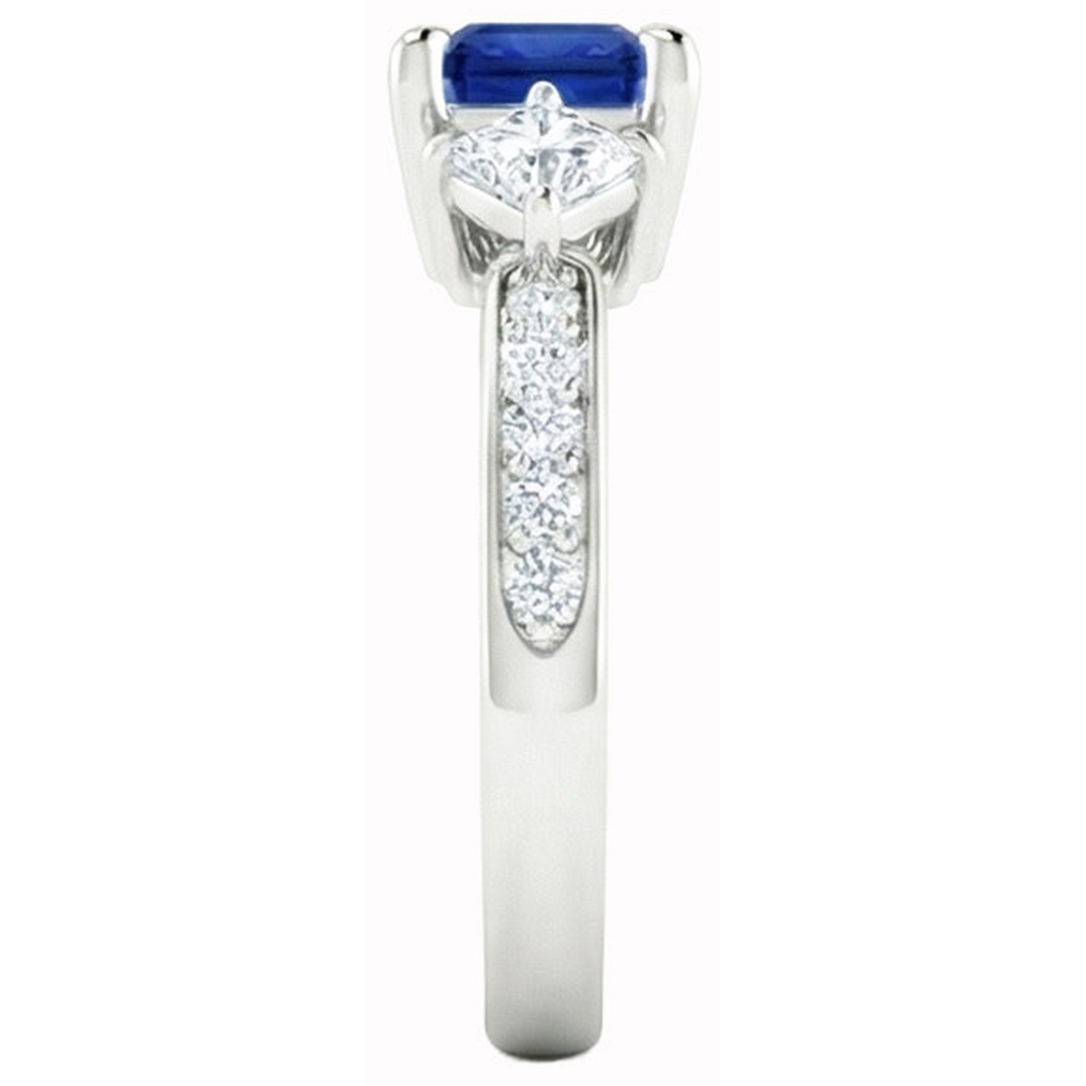 Prinzessin Runden Aus der Erde Abgebauter Natürlicher Diamant Ceylon Saphir Ring 2.50 Karat Weißgold 14K