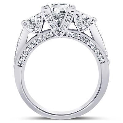 Prinzessin & Runden Echt Diamant3 Karat 3 Stone Style Verlobungsring
