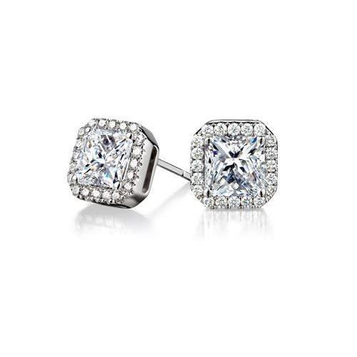 Prinzessin & Rundschnitt 2.9 Karat Echt Diamant Halo Lady Ohrstecker