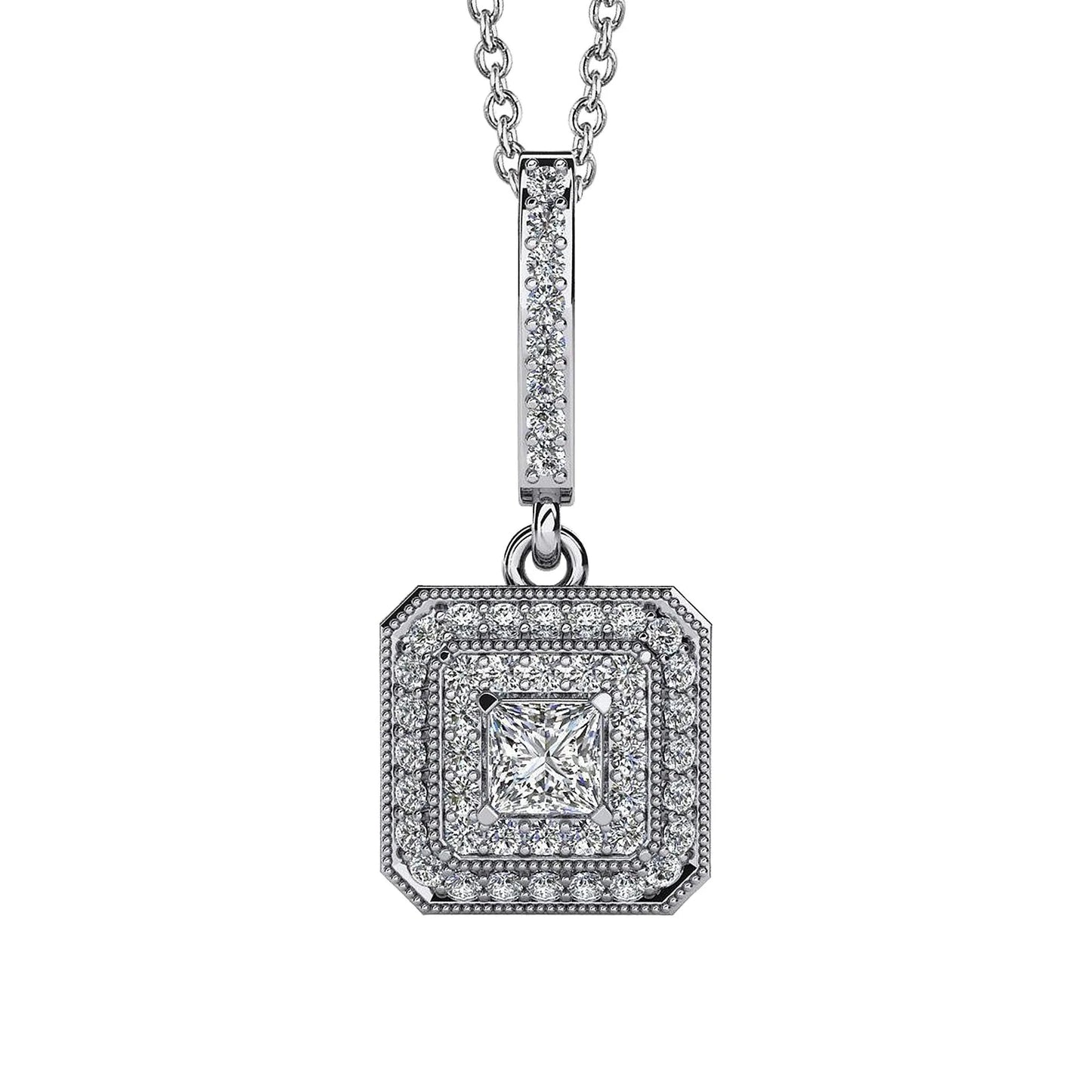 Prinzessin & Rundschnitt Echt Diamant-Anhänger-Halskette 2.48 Karat Weißgold 14K