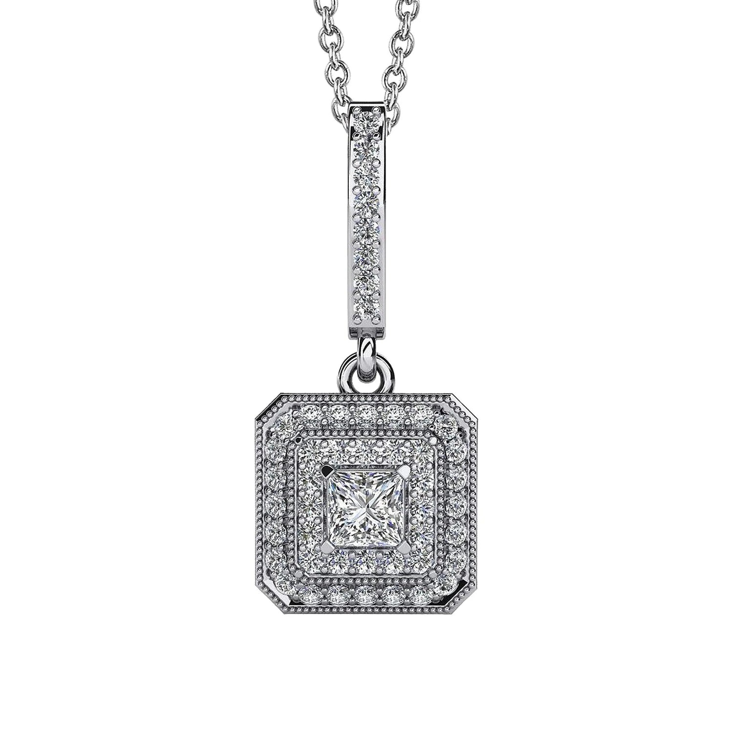 Prinzessin & Rundschnitt Echt Diamant-Anhänger-Halskette 2.48 Karat Weißgold 14K