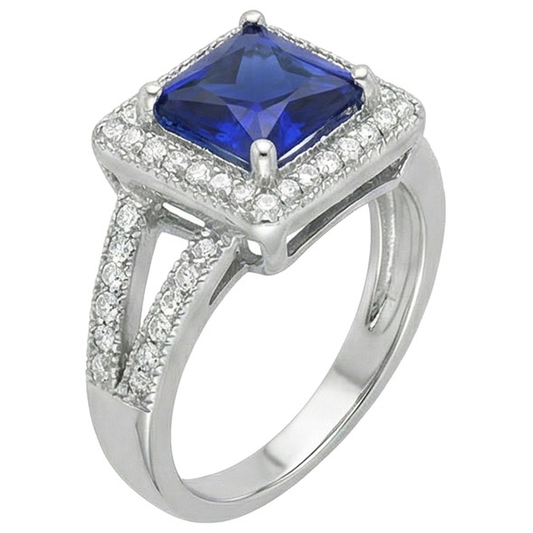 Prinzessin Rundschnitt Sri Lanka Saphir Aus der Erde Abgebauter Natürlicher Diamant Ring 3.56 Karat WG 14K