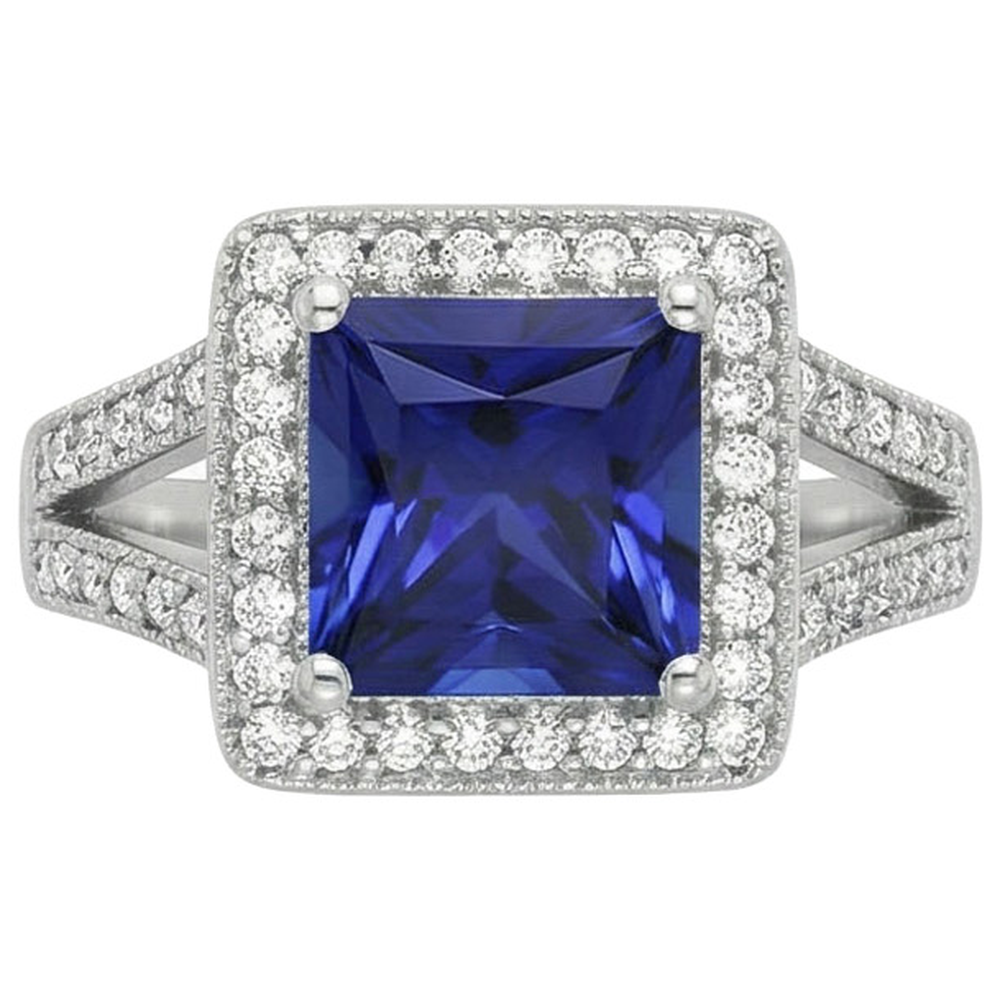 Prinzessin Rundschnitt Sri Lanka Saphir Aus der Erde Abgebauter Natürlicher Diamant Ring 3.56 Karat WG 14K