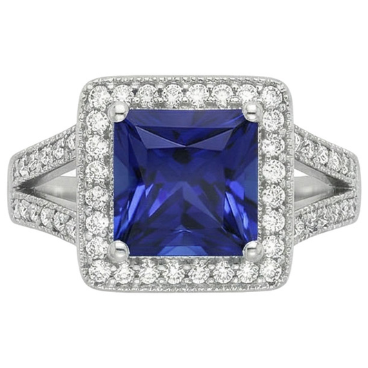 Prinzessin Rundschnitt Sri Lanka Saphir Aus der Erde Abgebauter Natürlicher Diamant Ring 3.56 Karat WG 14K