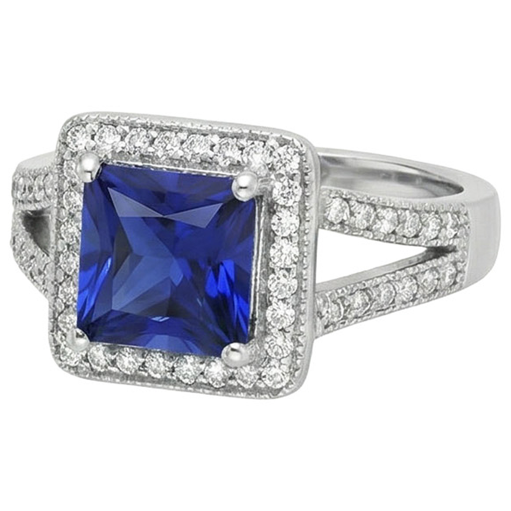 Prinzessin Rundschnitt Sri Lanka Saphir Aus der Erde Abgebauter Natürlicher Diamant Ring 3.56 Karat WG 14K
