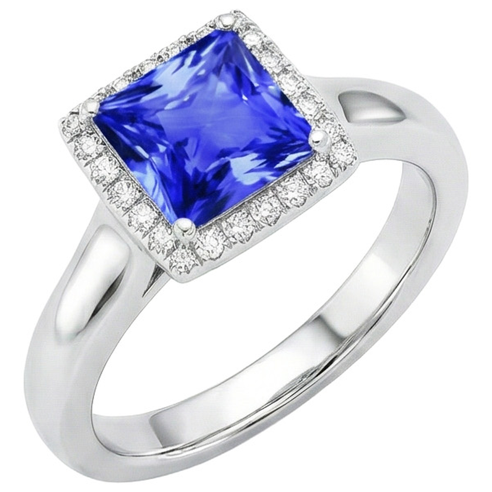 Prinzessin Shaped Ceylon Saphir Aus der Erde Abgebauter Natürlicher Diamanten Edelstein Ring 5.40 Karat