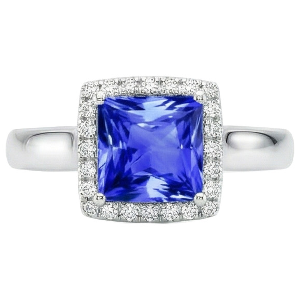 Prinzessin Shaped Ceylon Saphir Aus der Erde Abgebauter Natürlicher Diamanten Edelstein Ring 5.40 Karat