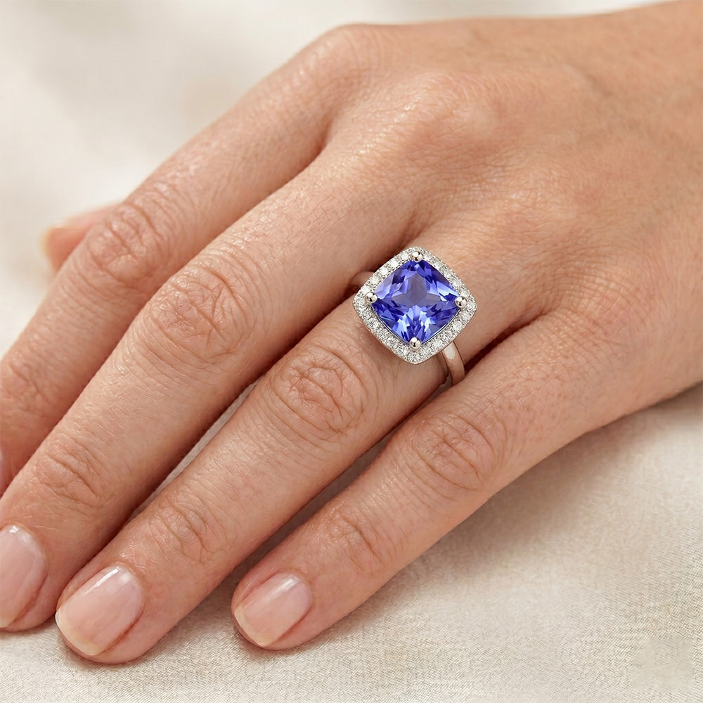 Prinzessin Shaped Ceylon Saphir Aus der Erde Abgebauter Natürlicher Diamanten Edelstein Ring 5.40 Karat