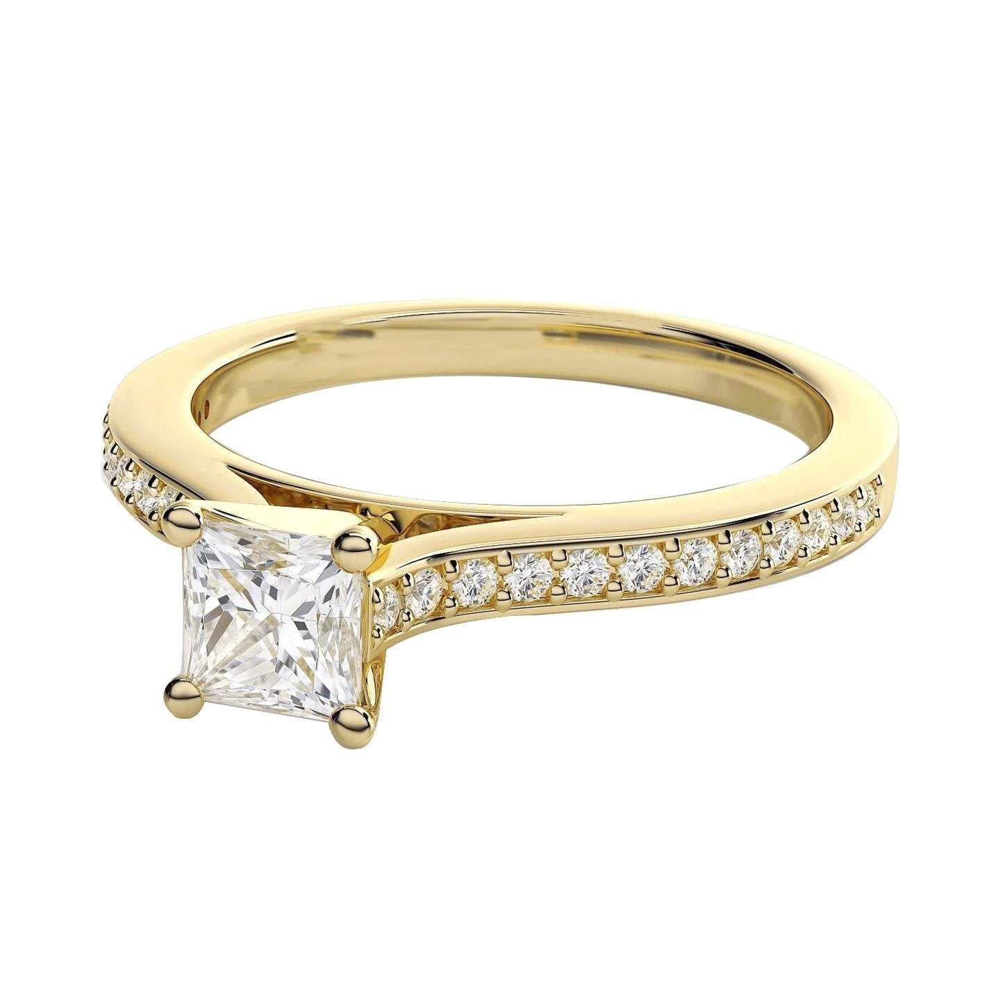 Prinzessin und Rundschliff 2,85 ct. Echt Diamant Ehering Gelbgold