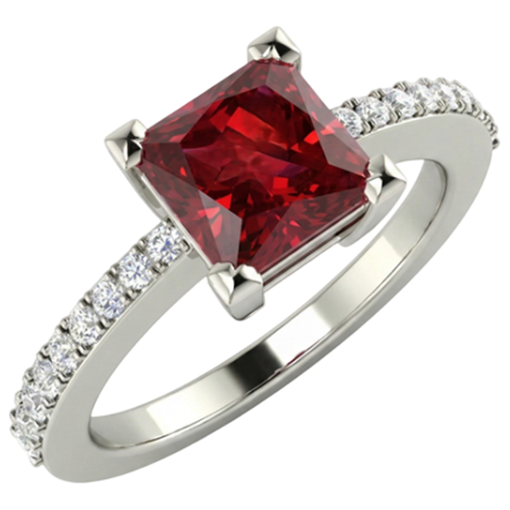 Prinzessin und Rundschliff 3.45 ct. Rubin und Aus der Erde Abgebauter Natürlicher Diamanten Ring Weißgold 14K