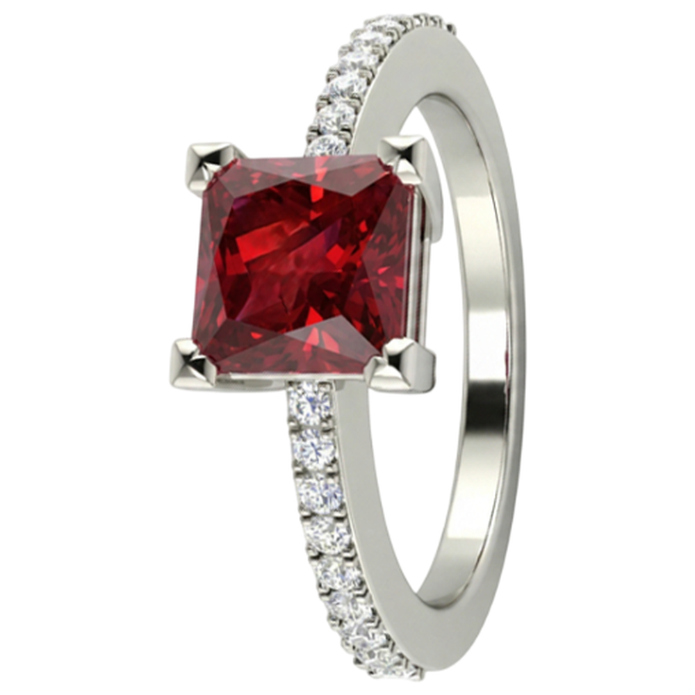 Prinzessin und Rundschliff 3.45 ct. Rubin und Aus der Erde Abgebauter Natürlicher Diamanten Ring Weißgold 14K