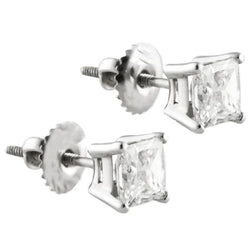 Prinzessinnenschliff 4,00 ct. Natürlich Aus der Erde Abgebauter Natürlicher Diamanten Ohrstecker Gold Weiß