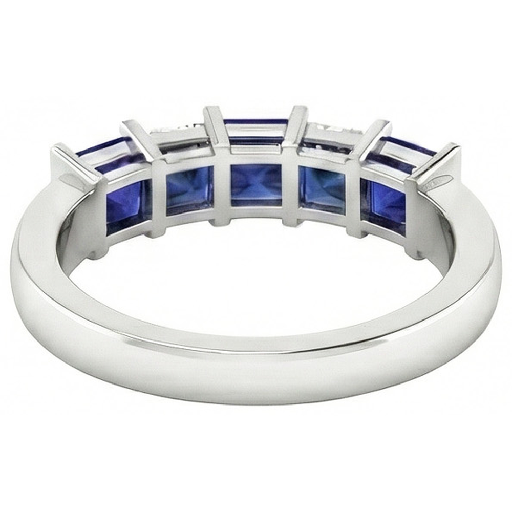 Prinzessinnenschnitt Ceylon Saphir Aus der Erde Abgebauter Natürlicher Diamanten 5 Steine Ring 1.75 Ct