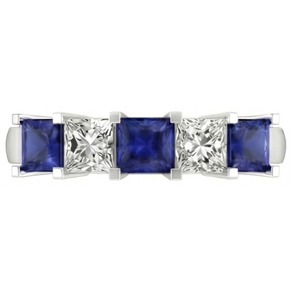 Prinzessinnenschnitt Ceylon Saphir Aus der Erde Abgebauter Natürlicher Diamanten 5 Steine Ring 1.75 Ct