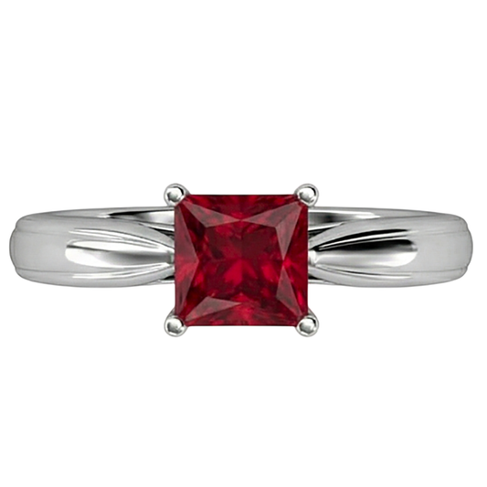 Prinzessinnenschnitt Solitär Rubin 2 Karat Ring 14K Weißgold