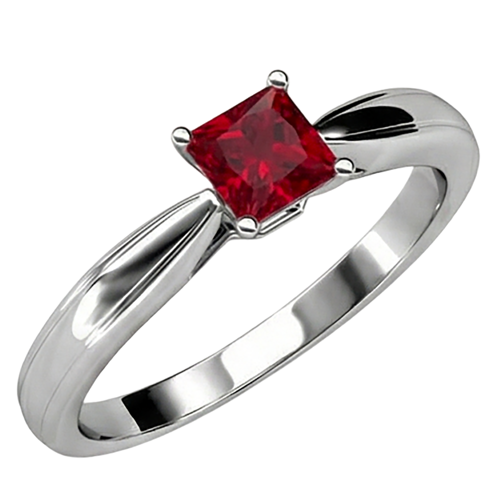 Prinzessinnenschnitt Solitär Rubin 2 Karat Ring 14K Weißgold