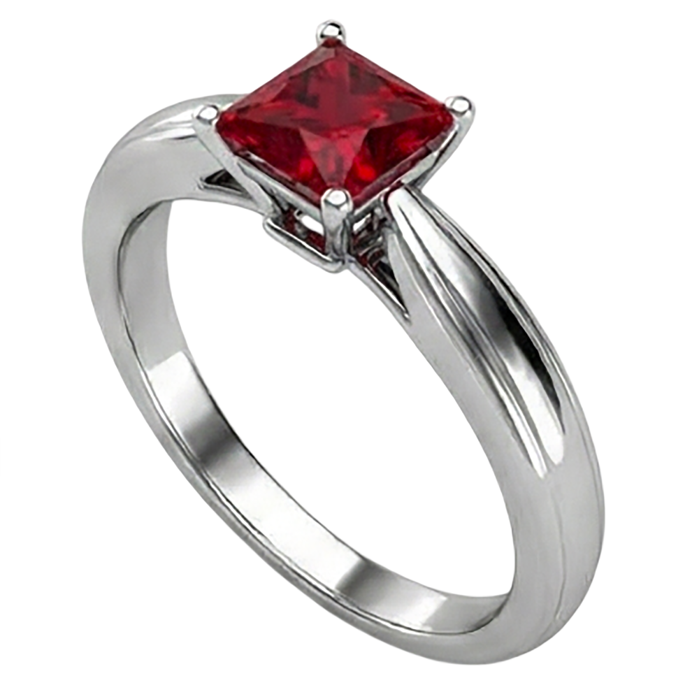 Prinzessinnenschnitt Solitär Rubin 2 Karat Ring 14K Weißgold