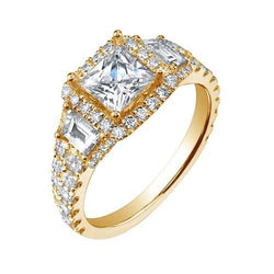 Prinzessinnenzentrum Echt Diamant Heiligenschein-Verlobungsring 3,50 cts. Gelbes Gold
