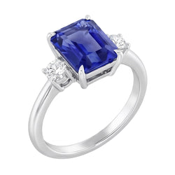 Radiant 3 Stone Blue Saphir Ring 1,25 Karat kleine runde Natürlicher Diamant ( nicht im Labor gezüchtet )en