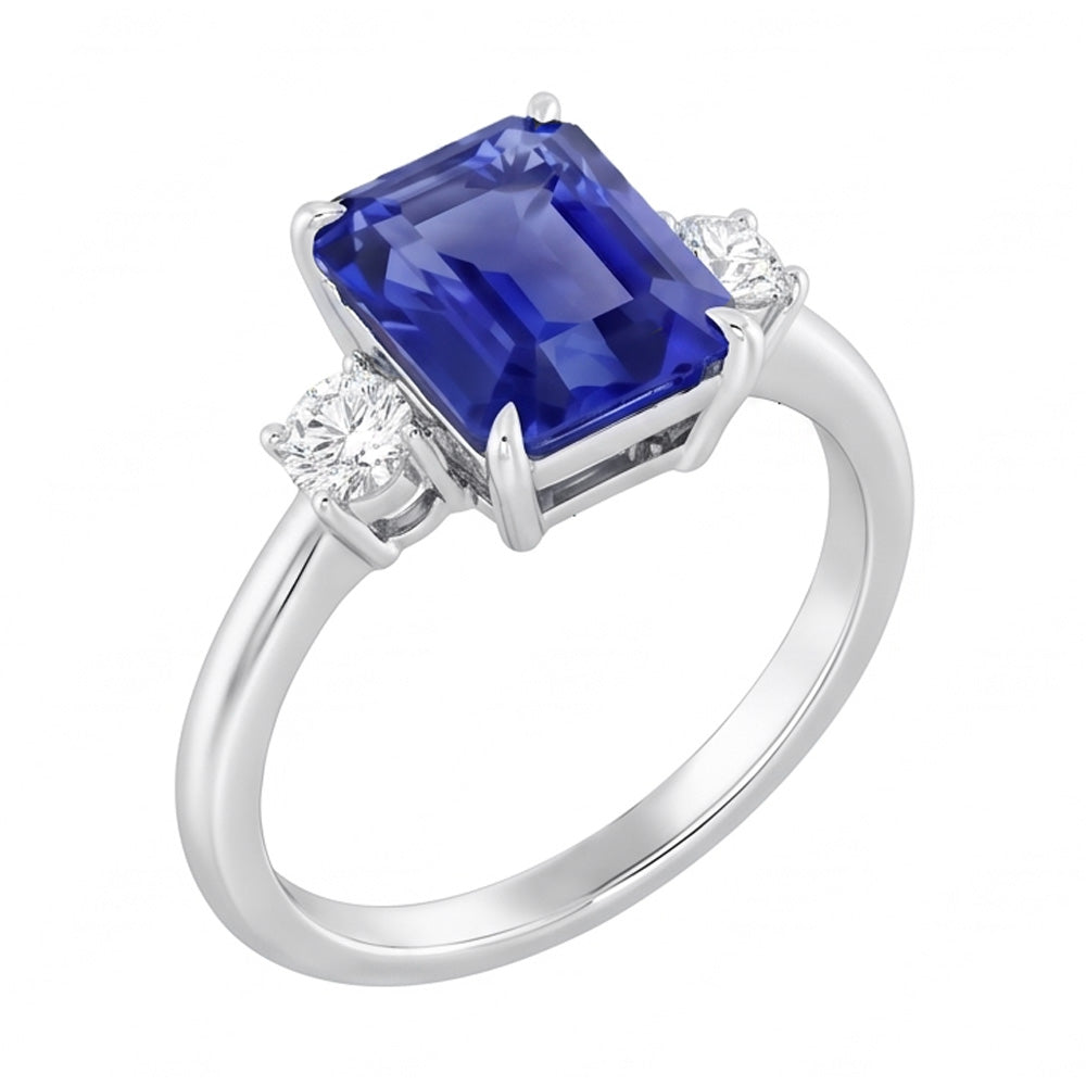 Radiant 3 Stone Blue Saphir Ring 1,25 Karat kleine runde Natürlicher Diamant ( nicht im Labor gezüchtet )en
