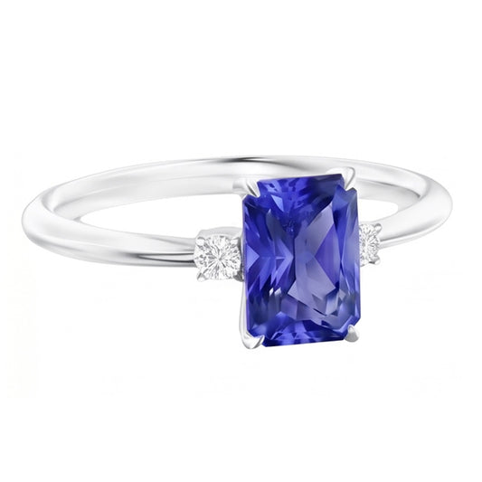Radiant 3 Stone Blue Saphir Ring 1,25 Karat kleine runde Natürlicher Diamant ( nicht im Labor gezüchtet )en