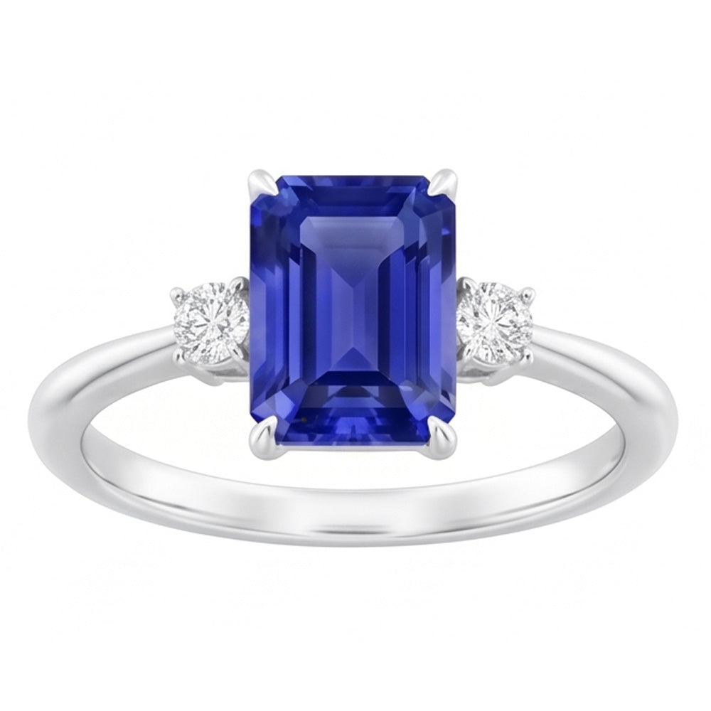 Radiant 3 Stone Blue Saphir Ring 1,25 Karat kleine runde Natürlicher Diamant ( nicht im Labor gezüchtet )en