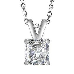 Radiant Cut 3 Karat Solitär-Echt-Diamant-Anhänger-Halskette Gold Weiß