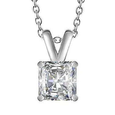 Radiant Cut 3 Karat Solitär-Echt-Diamant-Anhänger-Halskette Gold Weiß