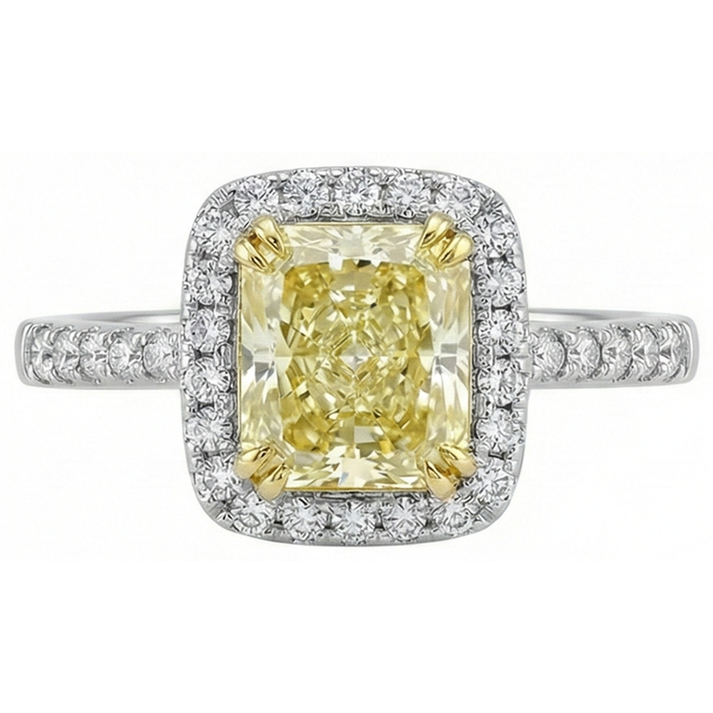 Radiant Cut Gelber Saphir Edelstein Ring Weißgold Aus der Erde Abgebauter Natürlicher Diamant 2,5 Kt.