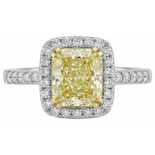 Radiant Cut Gelber Saphir Edelstein Ring Weißgold Aus der Erde Abgebauter Natürlicher Diamant 2,5 Kt.